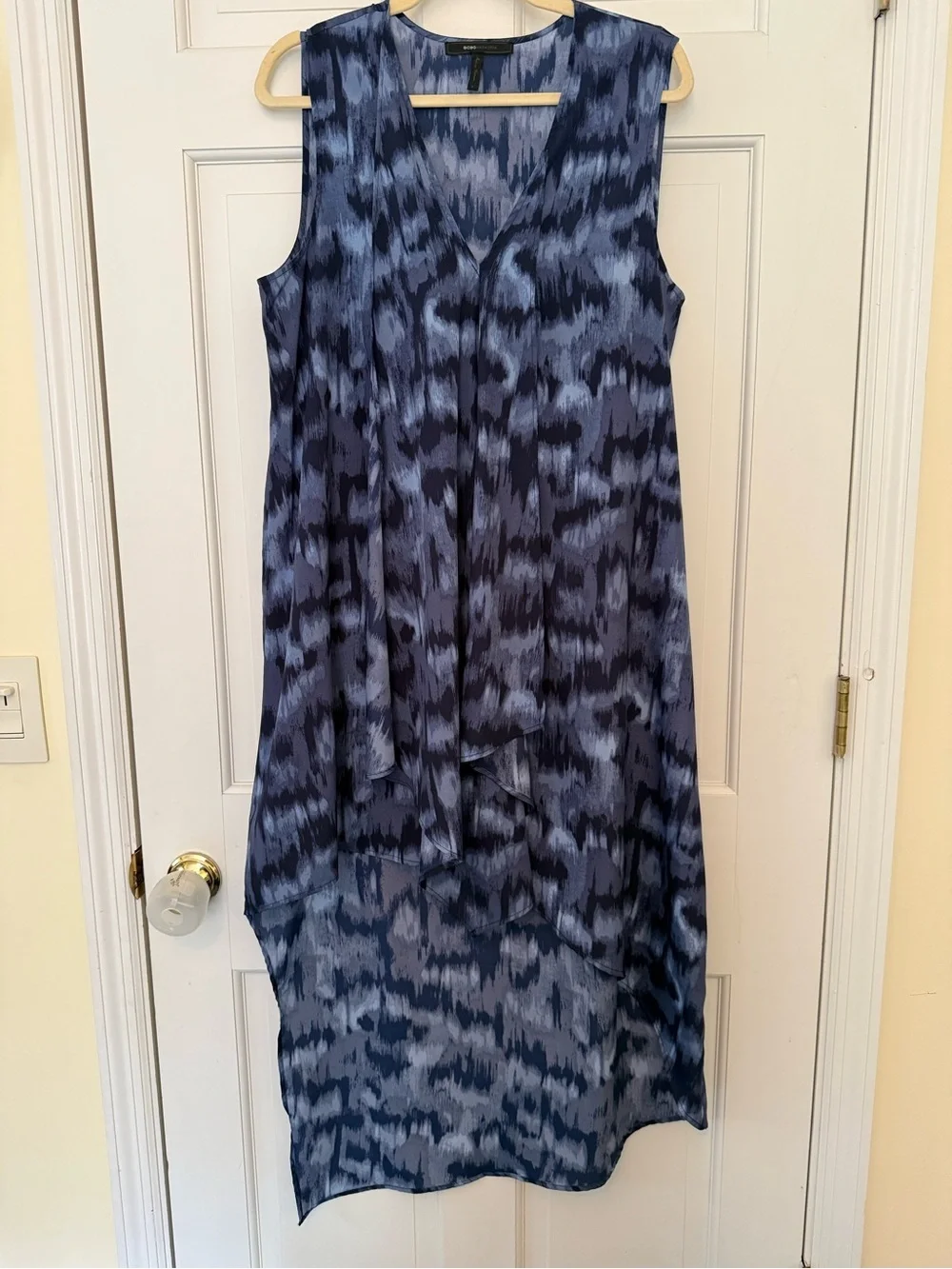 BCBGMAXAZRIA Blue Watercolor High Low Sleeveless Chiffon Dress Size L
